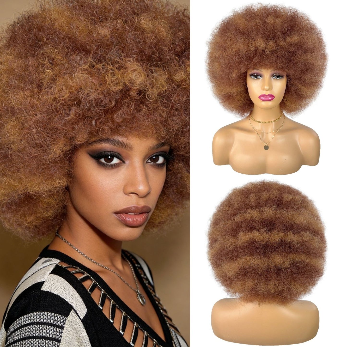 Afro Fiber Head Cover Long Straight African Small Wig Short Curly Hair