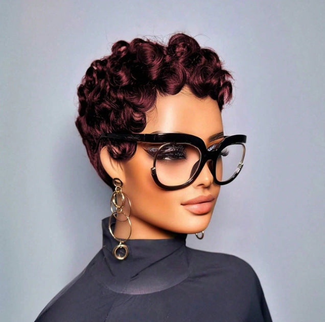 Women's African Roll Synthetic Wigs Rose Net Wig Short Curly Hair