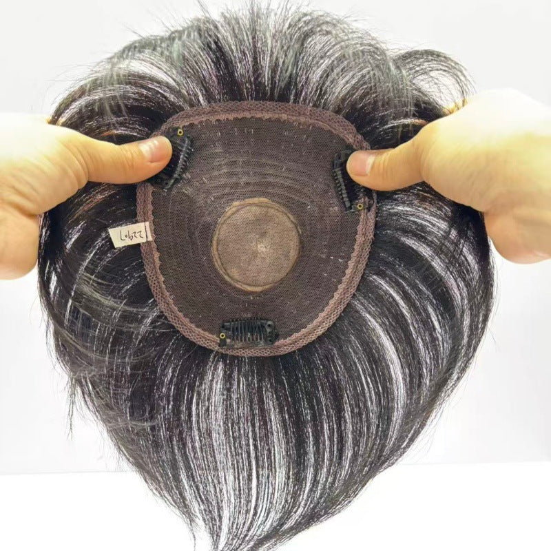 Straight Hair Supplementing Piece Cover Gray Extra Large Size Simulation Wig