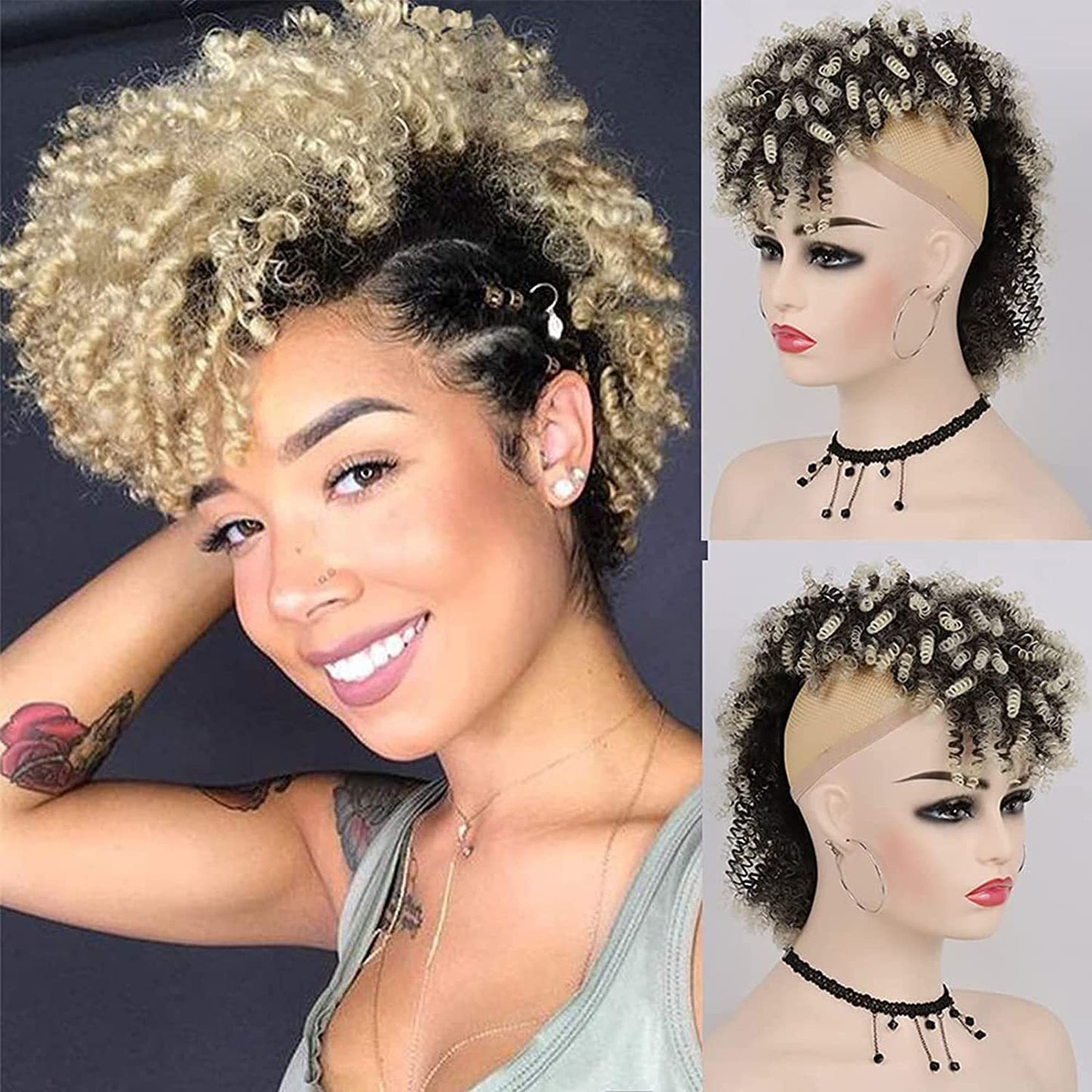 African Small Curly Short Hair Bag Wig Ponytail