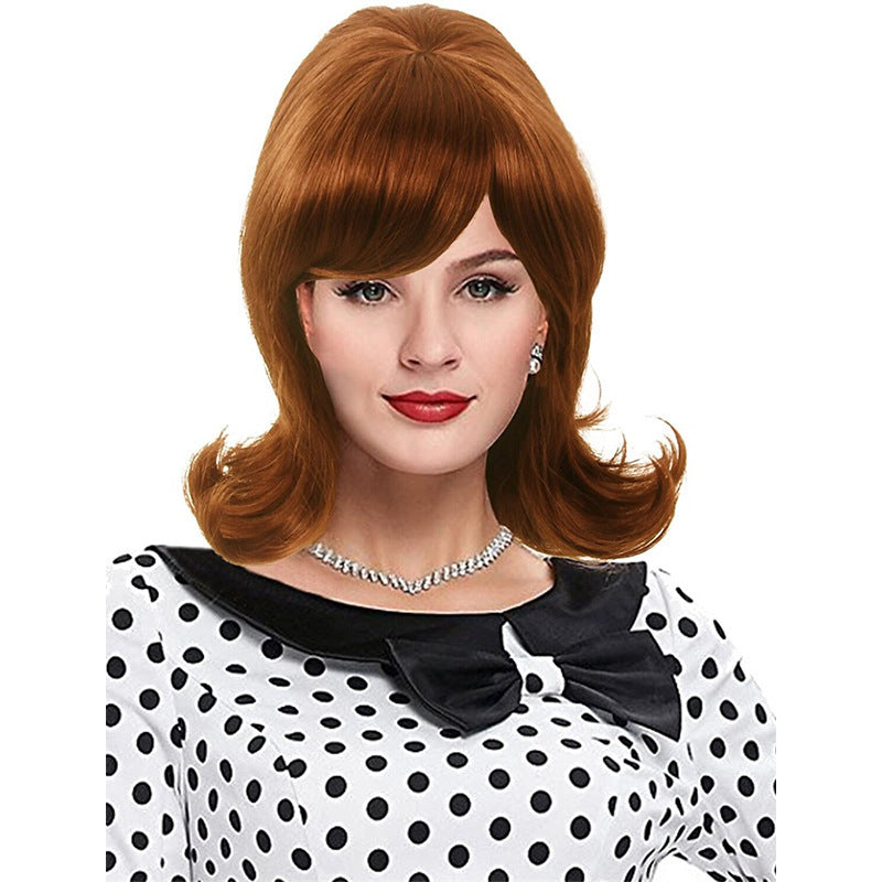 Vintage Brown Generation With Bangs Synthetic Hair Suitable For Ladies Cos Wig