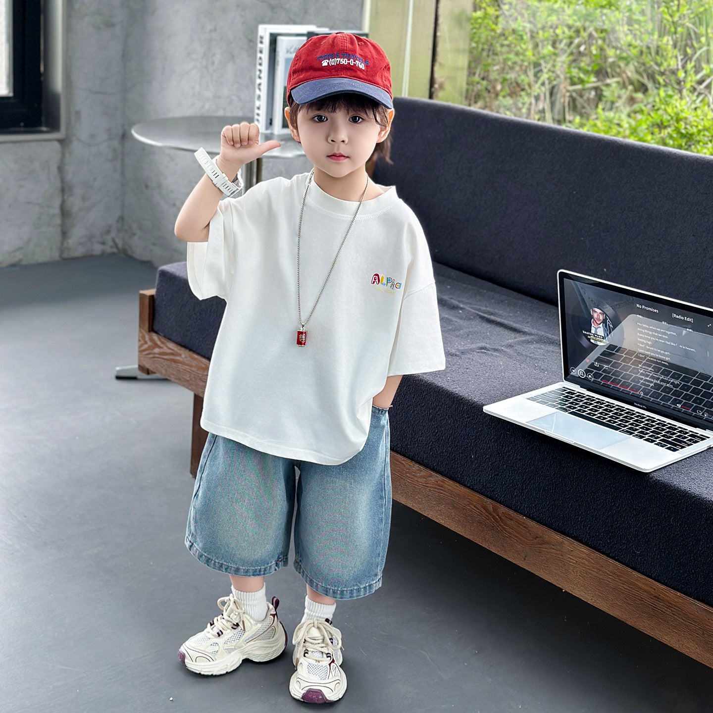 Children's Summer Korean Fashionable Cool Short-sleeved Jeans Two-piece Children's Suit