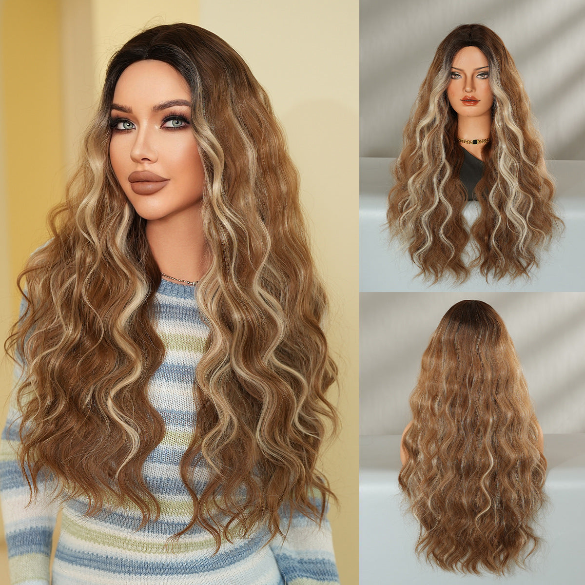 Women's Fashion Mid-length Colorful Curly Hair Sheath Big Wave Chemical Wig Long Curls