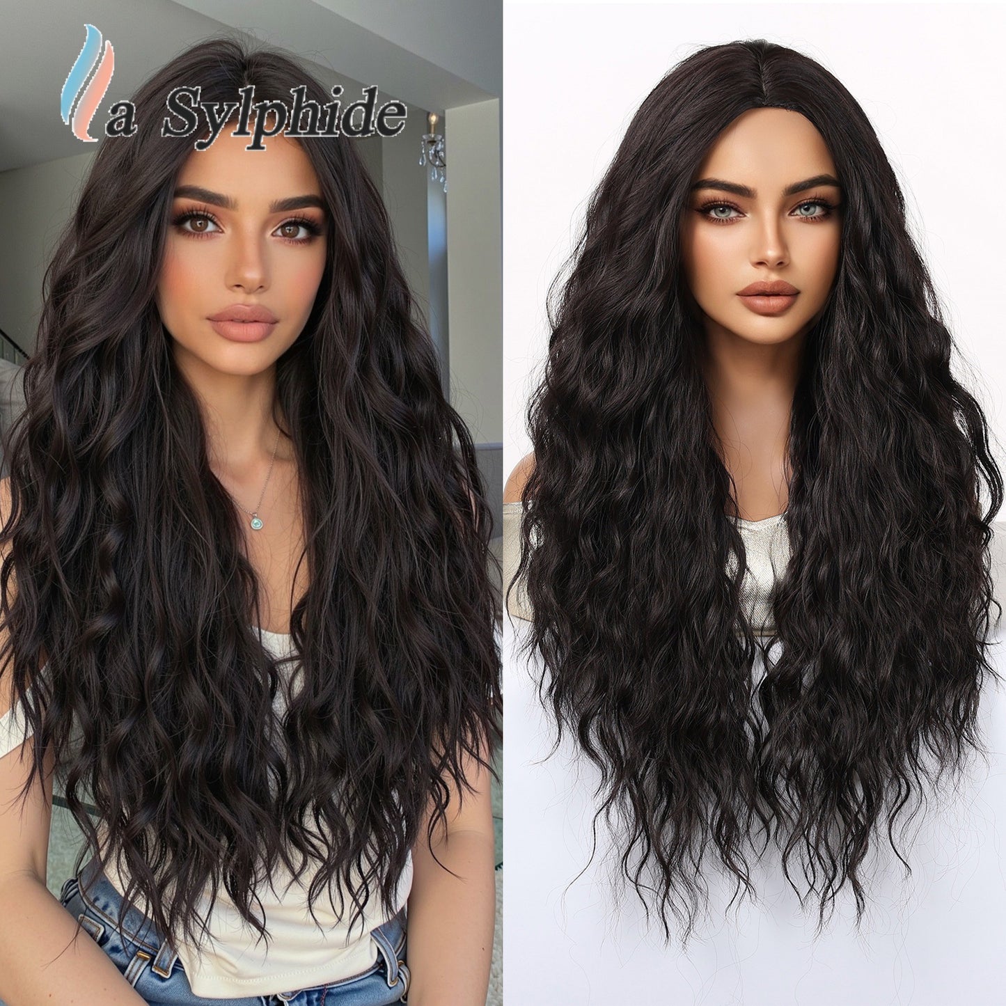 Braid Dark Brown Gradient Medium Curly Hair Fiber Chemical Wig Long Curls