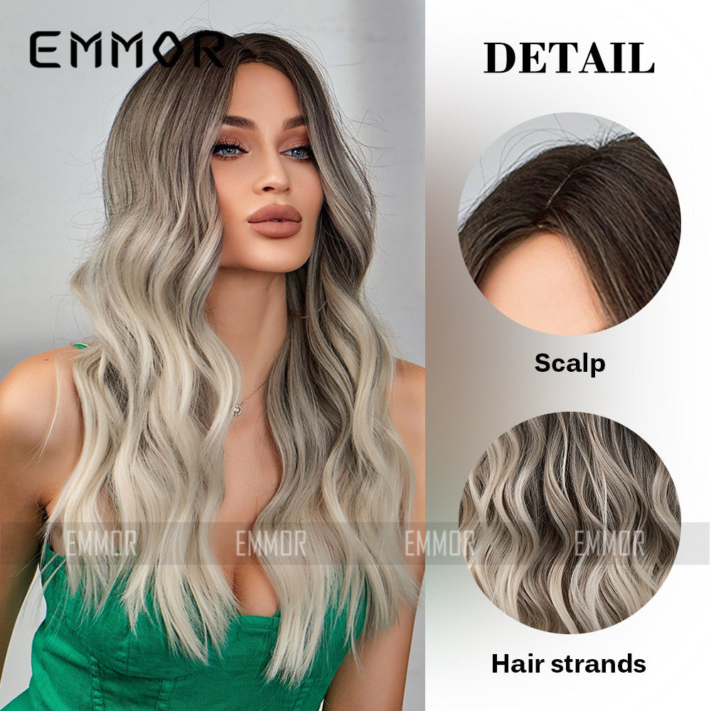 Black Gradient Gray Texture Hot Synthetic Wigs Female Long Straight Wig