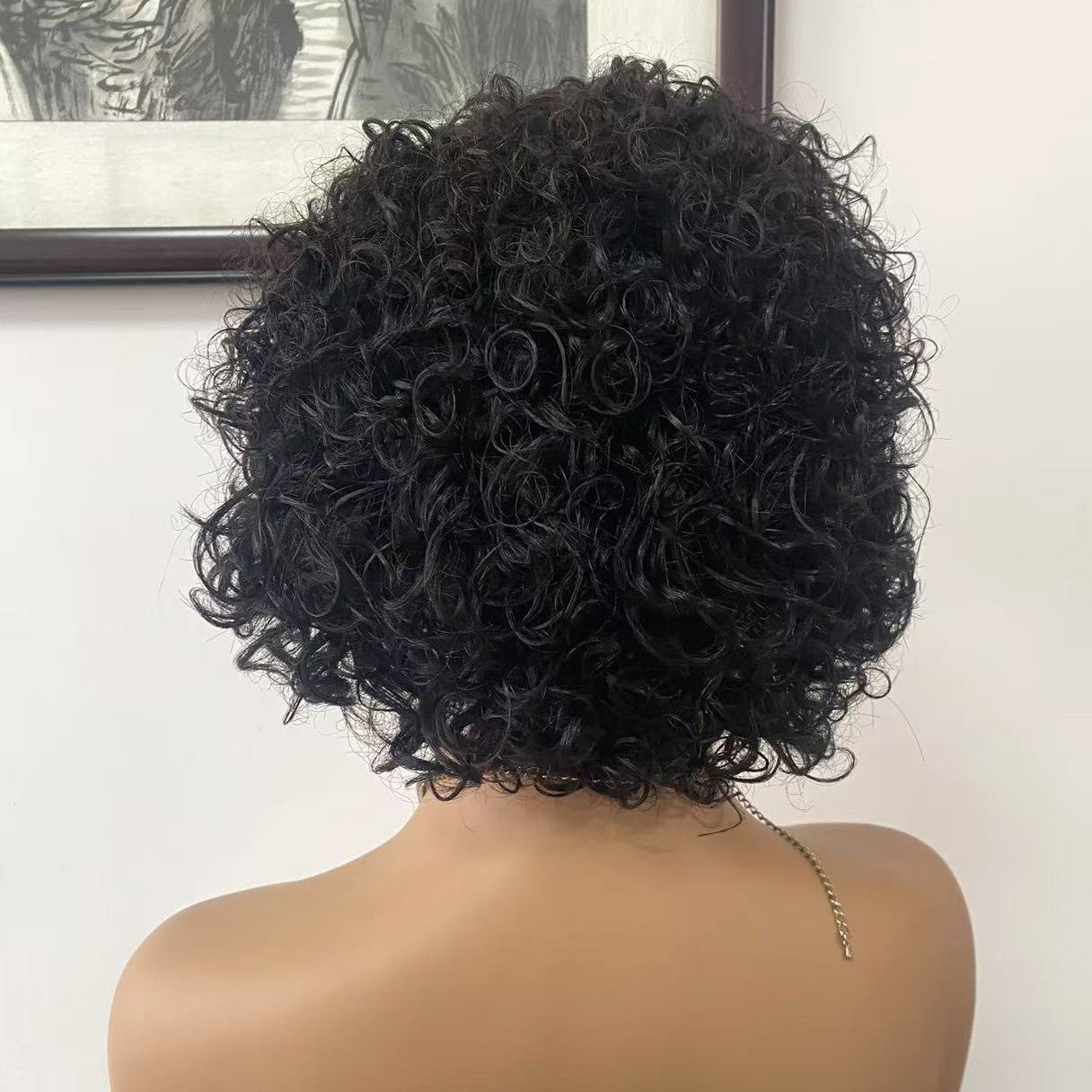 Small Volume Short Elf Head Cover Curly Real Hair Wig