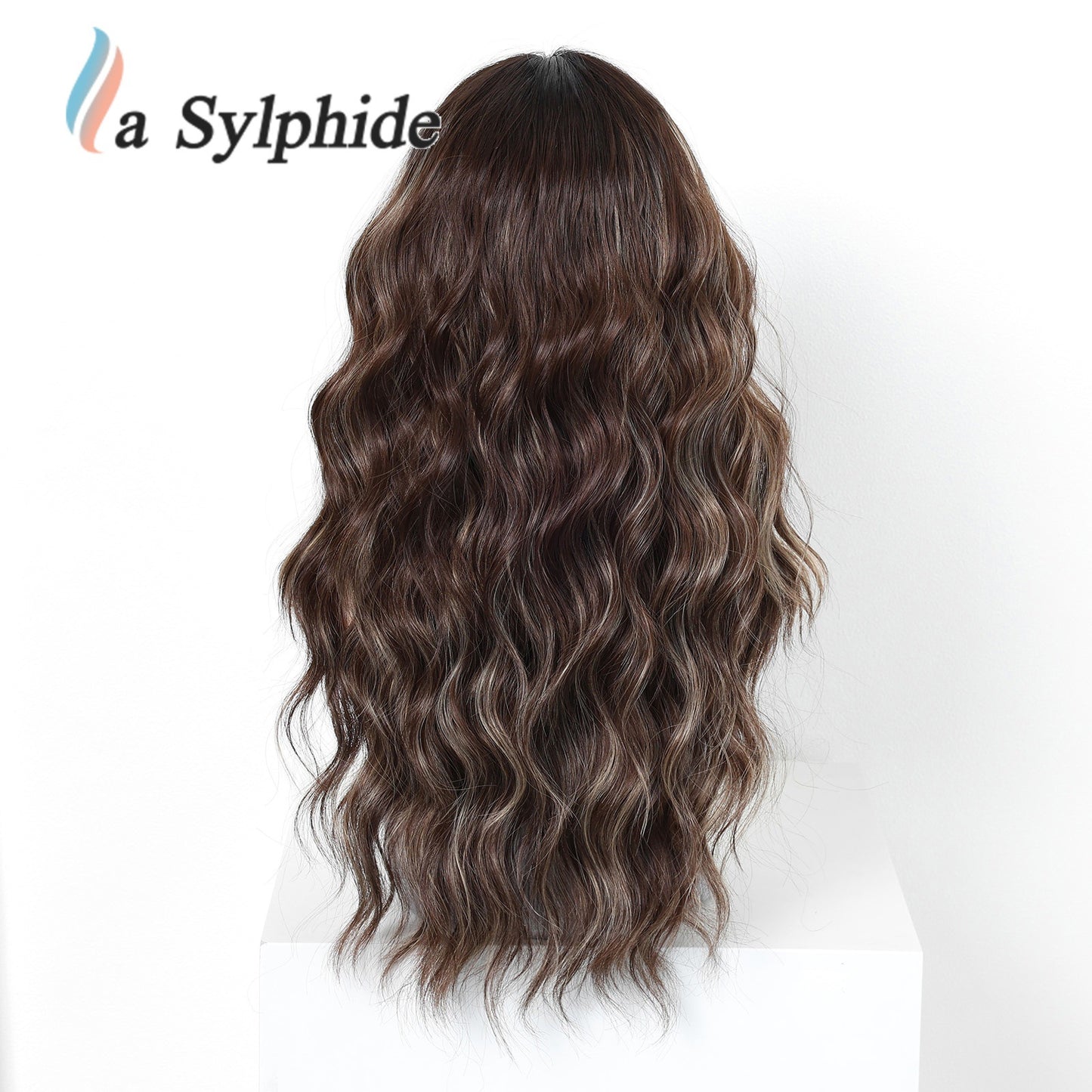 Brown Gradient Mid-length Bangs Mechanism Curly Hair Natural Wig Long Curls