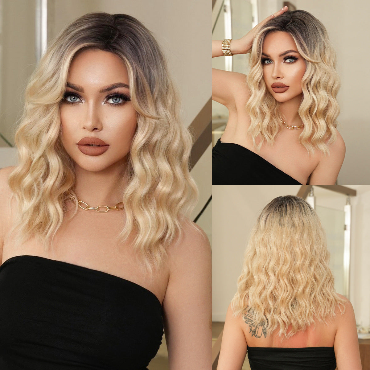 Women's Curly Hair Side Split Bangs Dyed Other Wig