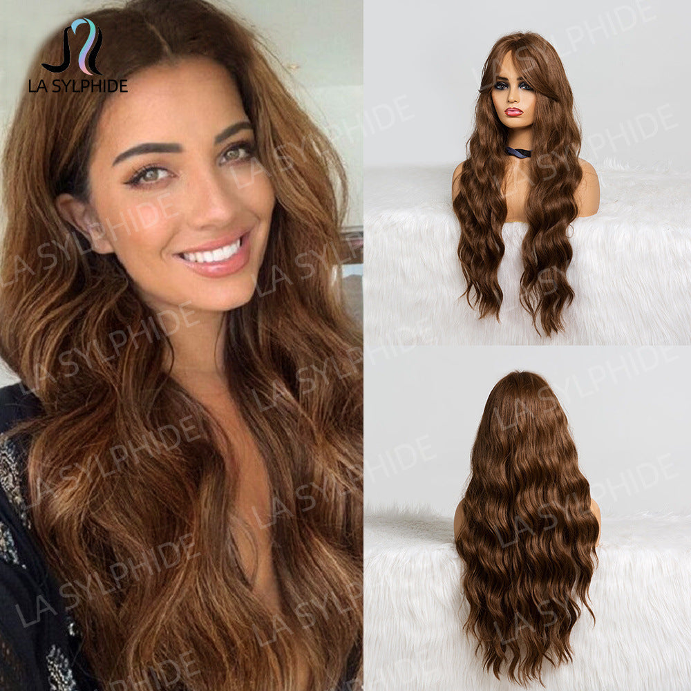 Female Dark Brown Dyed Light Bangs Curly Hair Mechanism Head Wig Long Curls