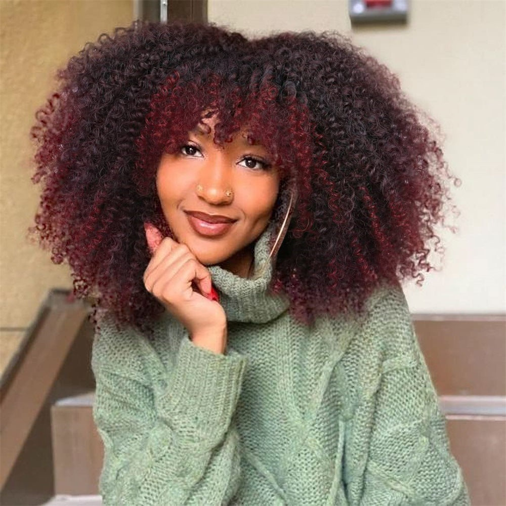 African Small Volume Fluffy Afro Head Cover Wig Short Curly Hair