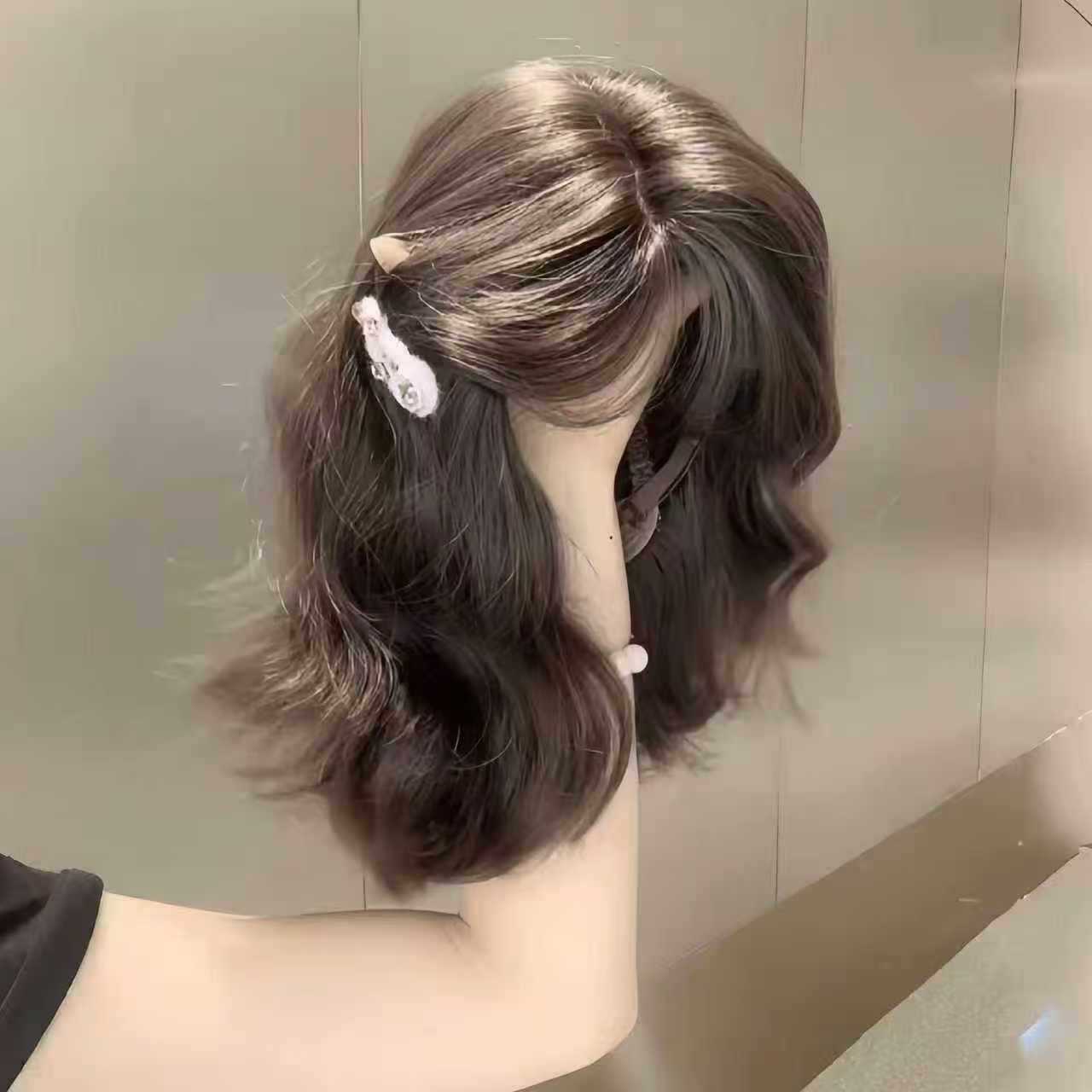 Female Korean Wool Egg Vintage Bangs Texture Fluffy Artificial Full Wig Short Curly Hair