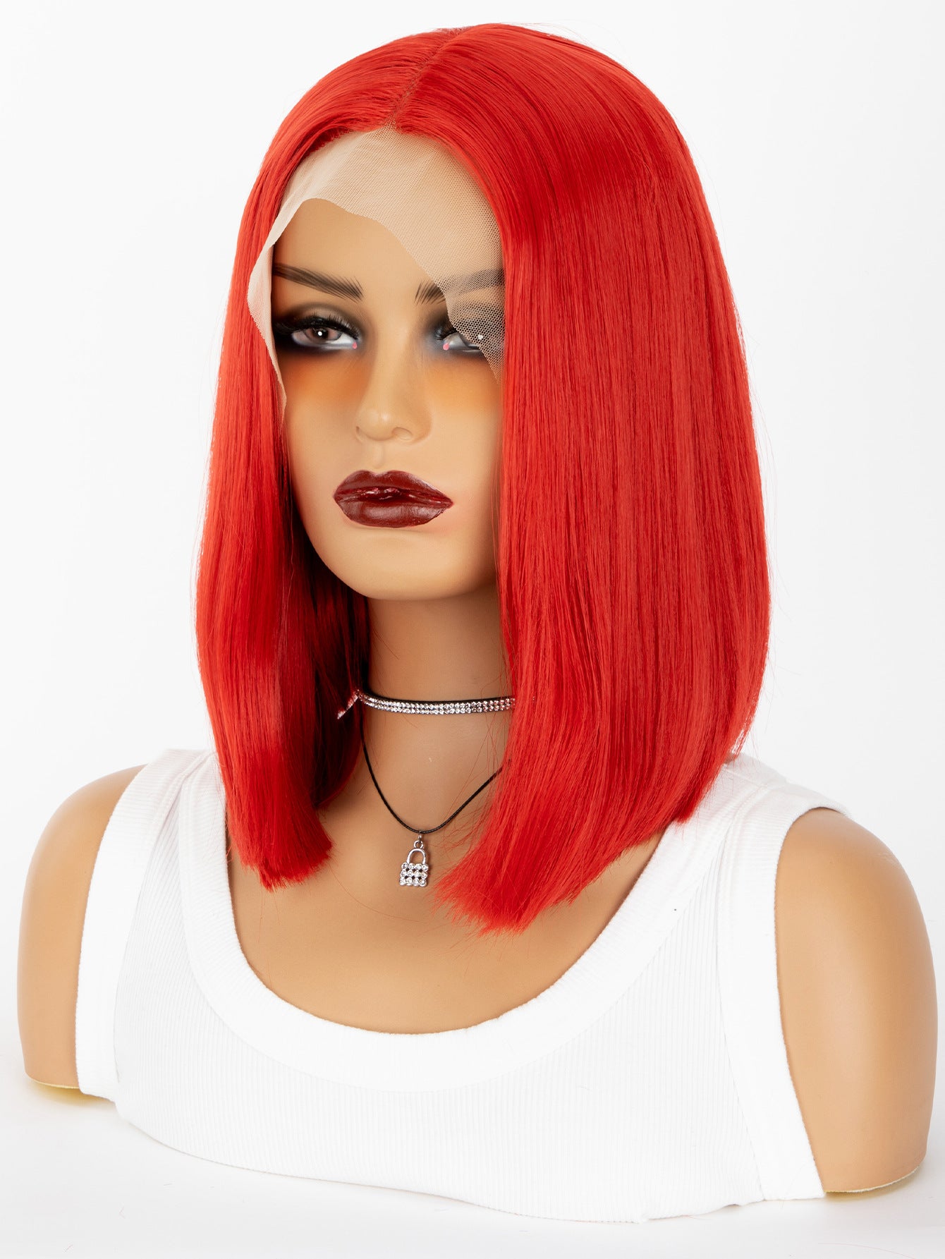 Women's Black Fiber Chemical Former Lace Head Cap Overseas Wig Short Straight Hair