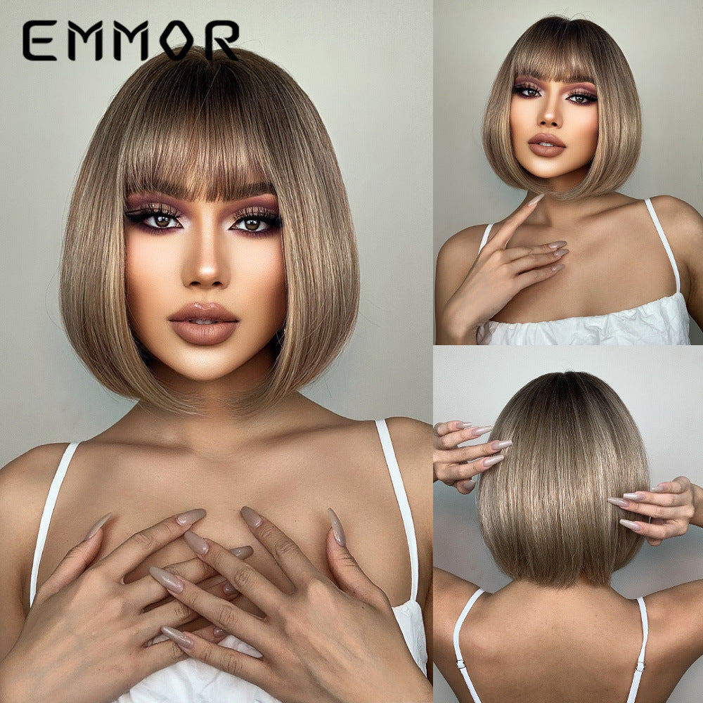 Short Hair Bangs Head Chemical Fiber Long Straight Wig