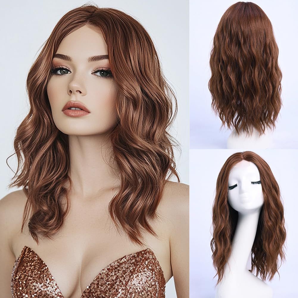 Medium Gradient Golden Curly Hair Female Big Wave Wig Long Curls