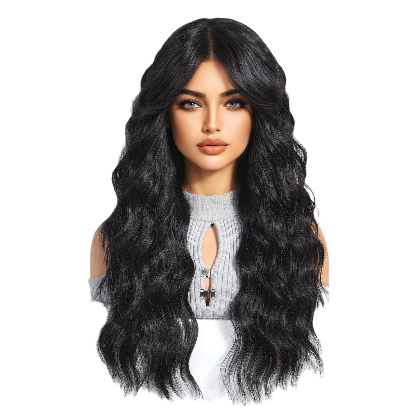 Small Bangs Black Curly Hair Natural Fashion Full Wig Long Curls
