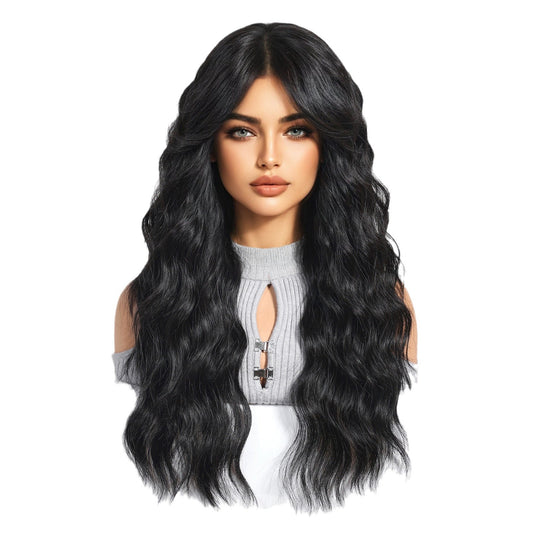 Small Bangs Black Curly Hair Natural Fashion Full Wig Long Curls