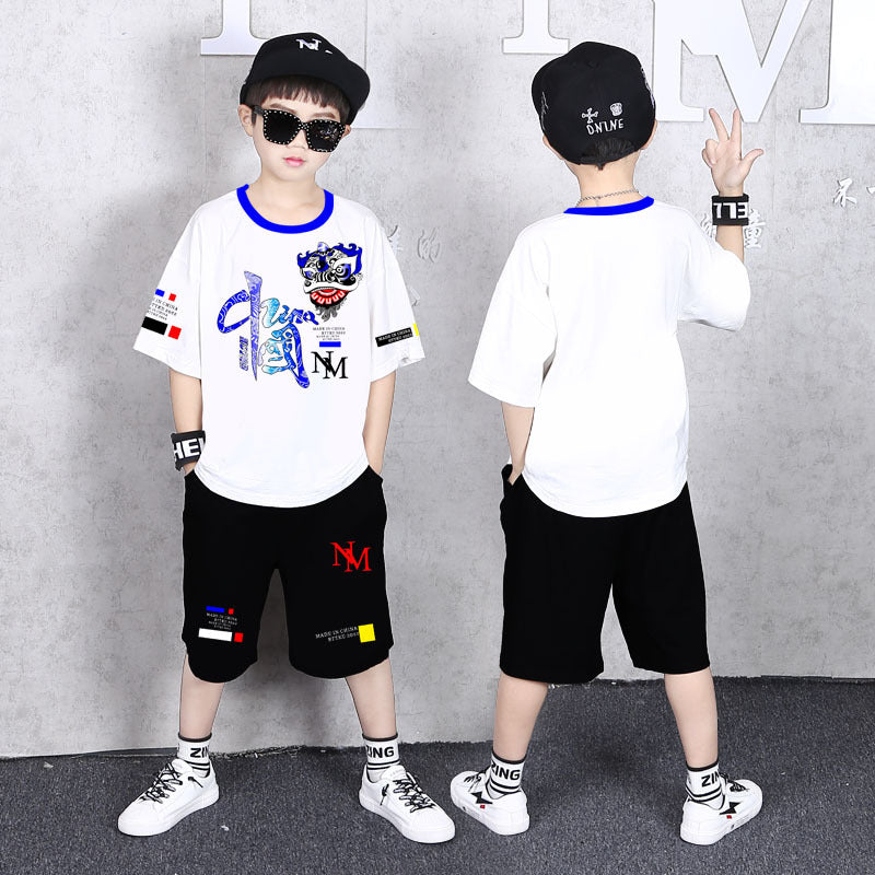 Children's Summer Short Sleeve Medium Large Western Style Cool Handsome Boy Children's Suit