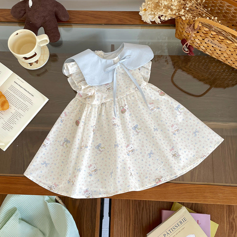 Children's Shirt Floral Flying Sleeve Princess A- Children's Dress