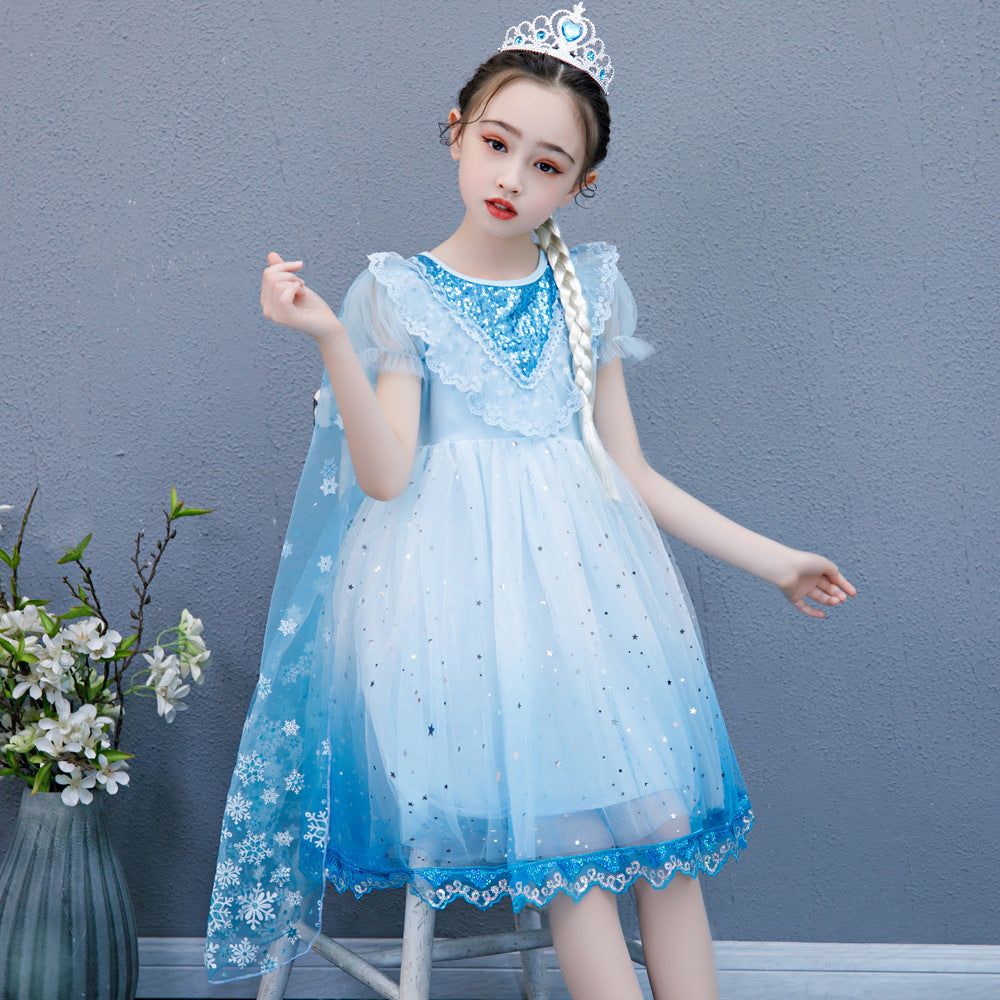 Children's Frozen Elsa Short-sleeved Mesh Day Gift Children's Dress