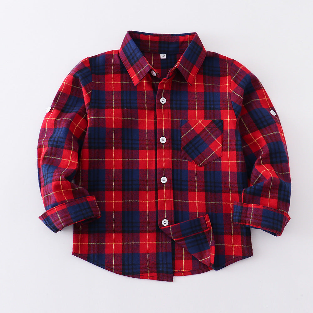 Children's Long-sleeved Plaid Korean Casual Cotton Trendy Western Children's Shirt