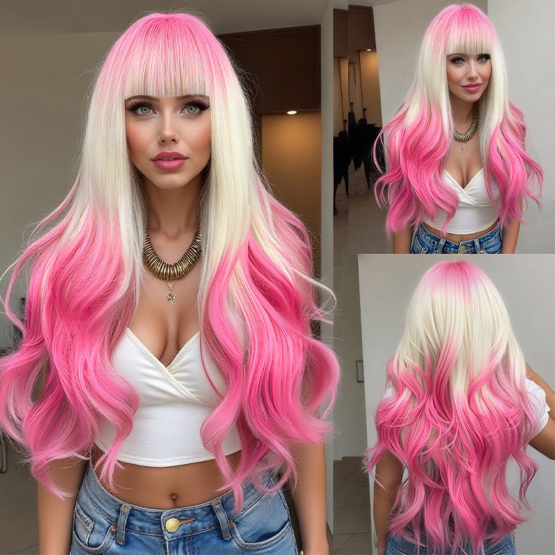 Women's Synthetic Role Play Gradient Beige Pink Wig Long Curls