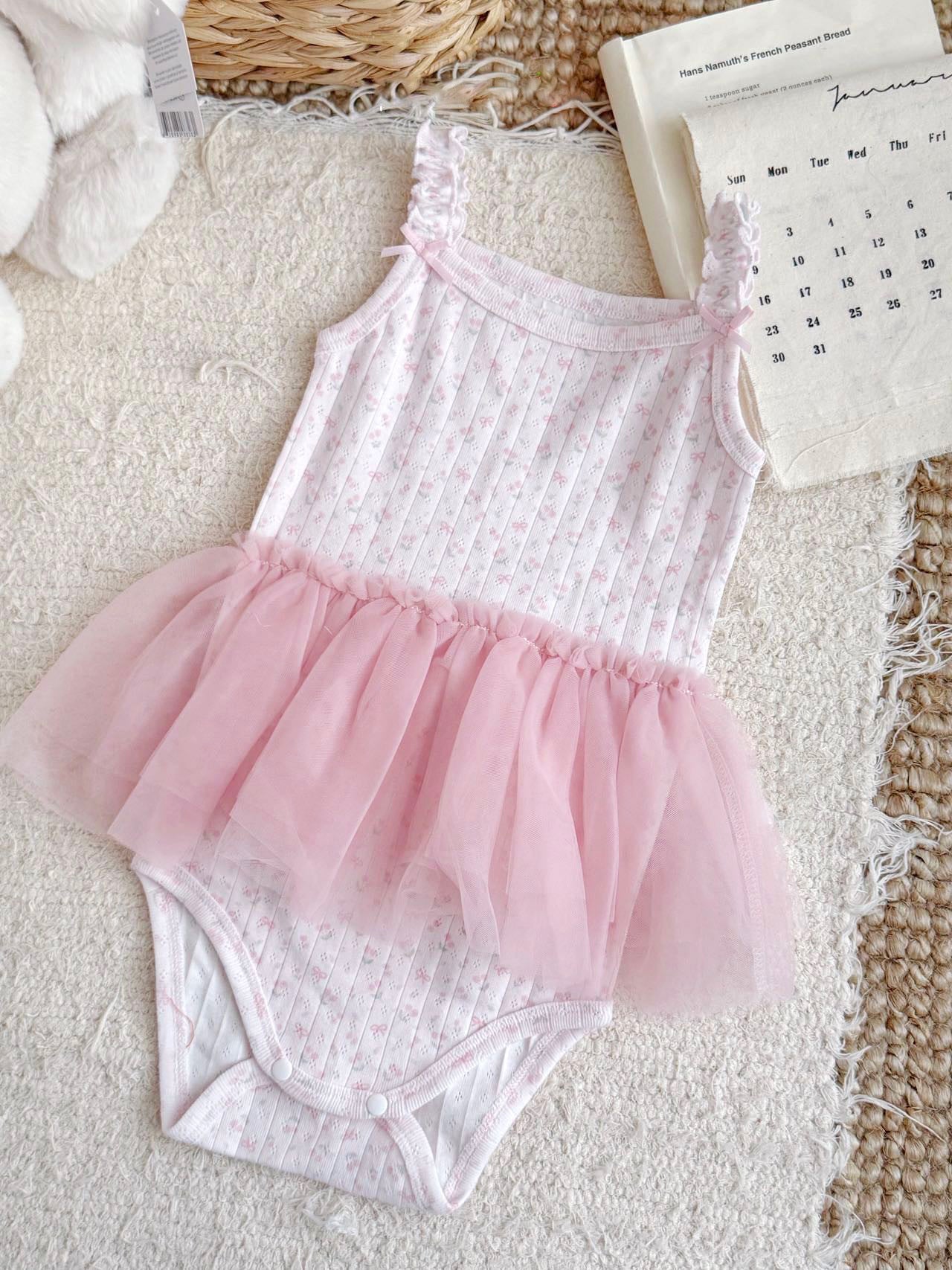 Suspenders Gauze Skirt Bodysuit Infants Romper Bloomer With Hundred Days Jumpsuit, Climbing Suit