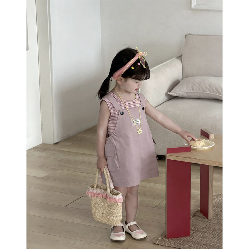 Children's Summer Clothing Sleeveless Striped Vest Suspender Skirt Children's Suit