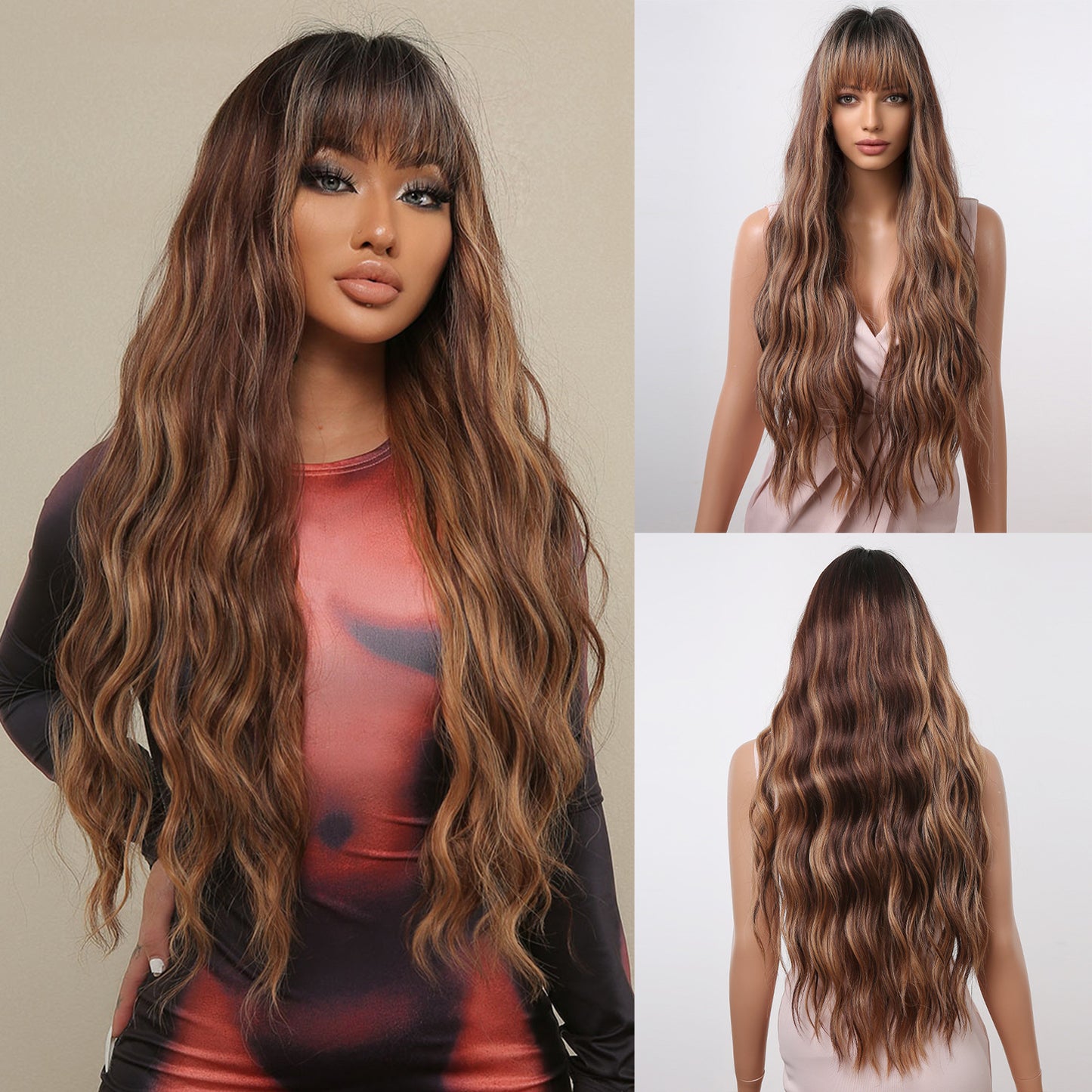 Big Wave Curly Hair Gradient Brown Wig Long Curls