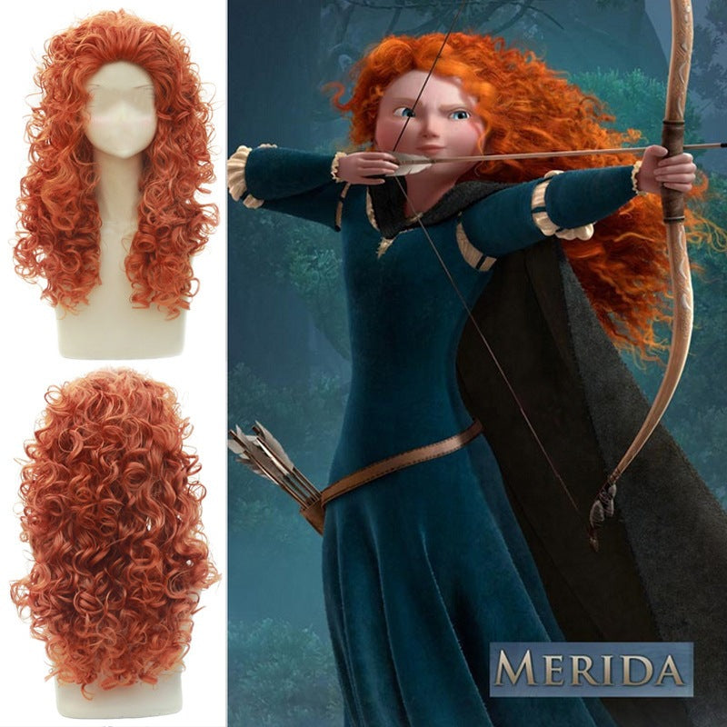 Brave Legend Merida Princess Anime Long Curly Cos Wig