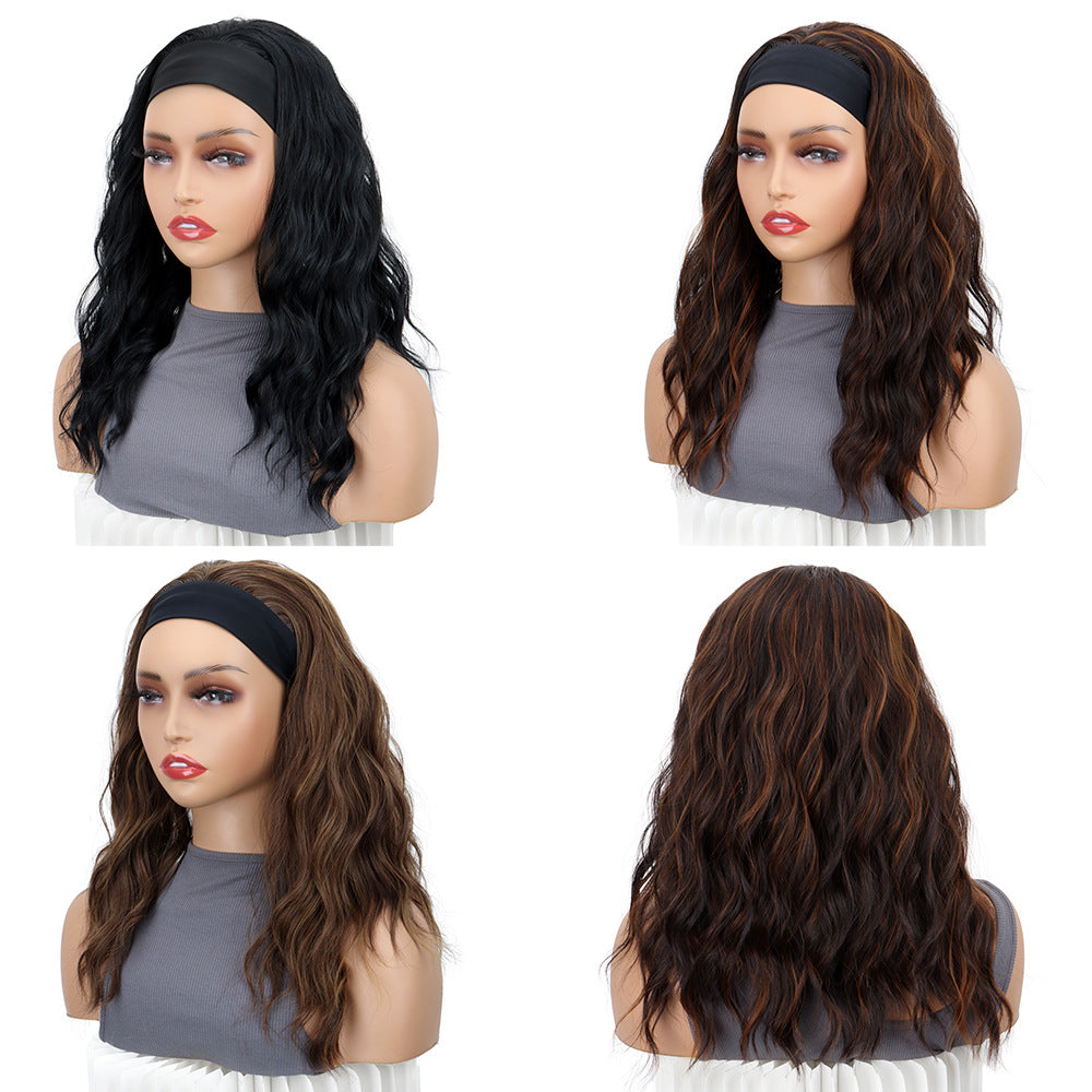 Women's Mid-length Curly Hair Water Ripple Ice Silk Band Fiber Chemical Wig Long Curls