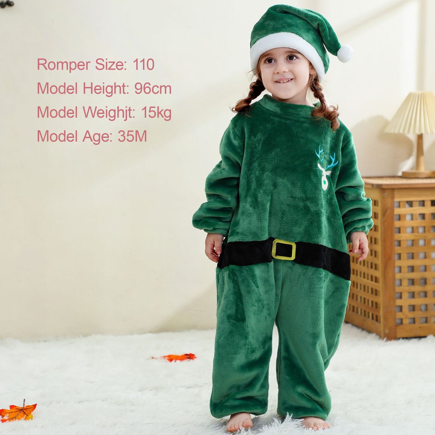 Children's Flannel Pajamas Infant Hat Romper Christmas Jumpsuit, Climbing Suit
