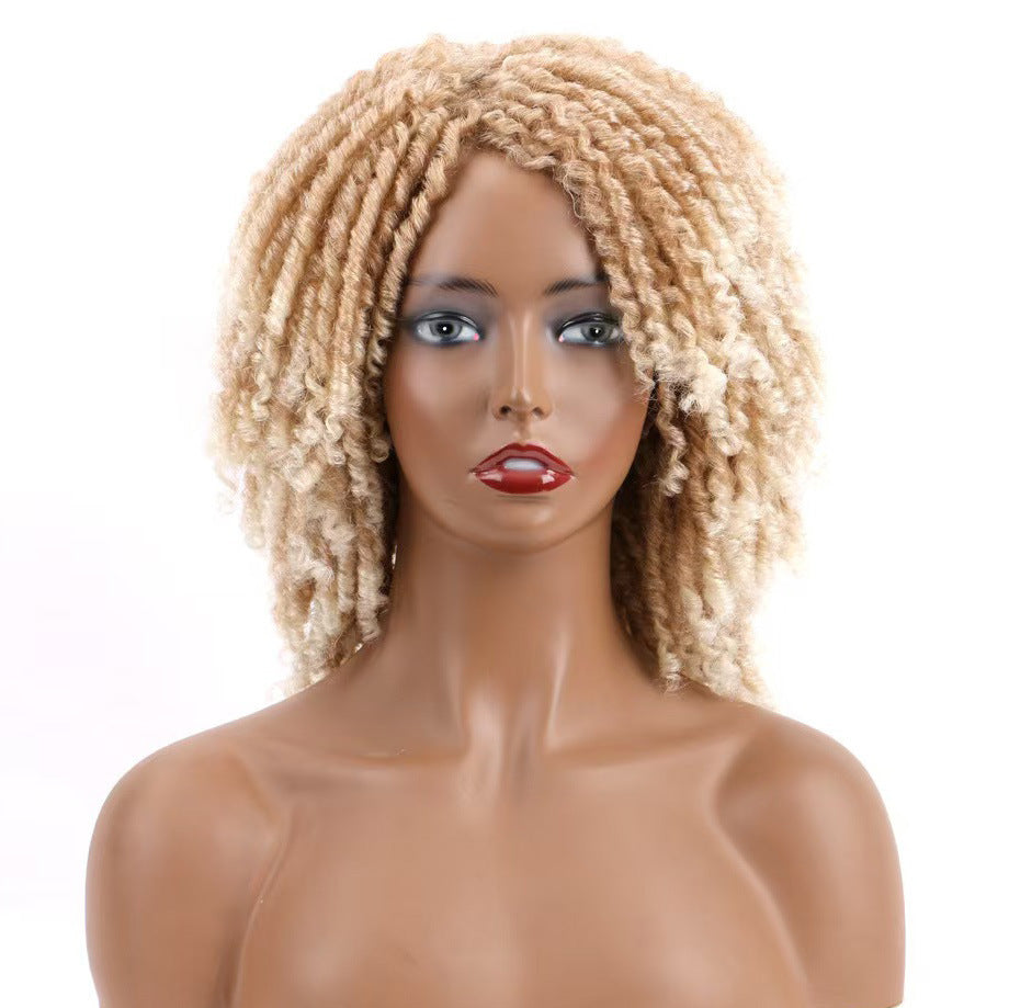 Female African Wigs With Small Tube Curved Dreadlocks Gradient Wig Short Curly Hair