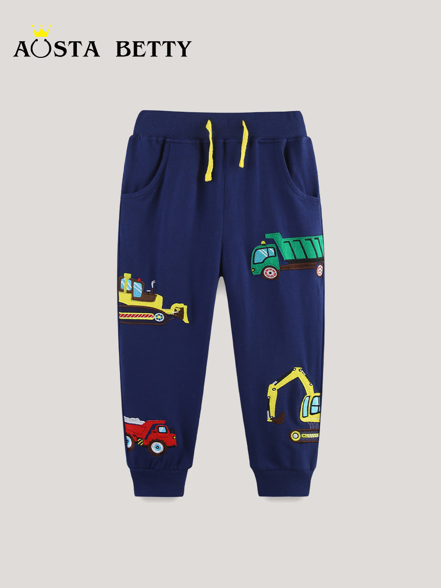 Autumn Trousers Fashion Embroidery Crawler Knitted Cotton Sports Children's Pants