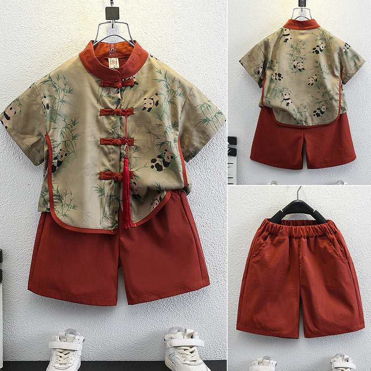 Children's Boy's Chinese Style Tang Costume Summer Short Sleeve Children's Suit