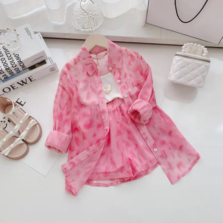 Children's Summer Set Chiffon Long Sleeve Shorts Sun Protection Clothing Children's Suit