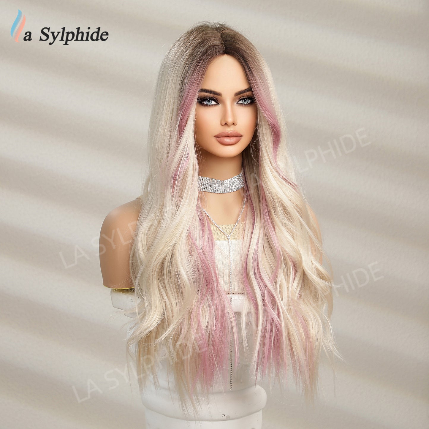 Fiber Chemical Mid-point Simulation Gradient Golden Pick Pink Wig Long Curls