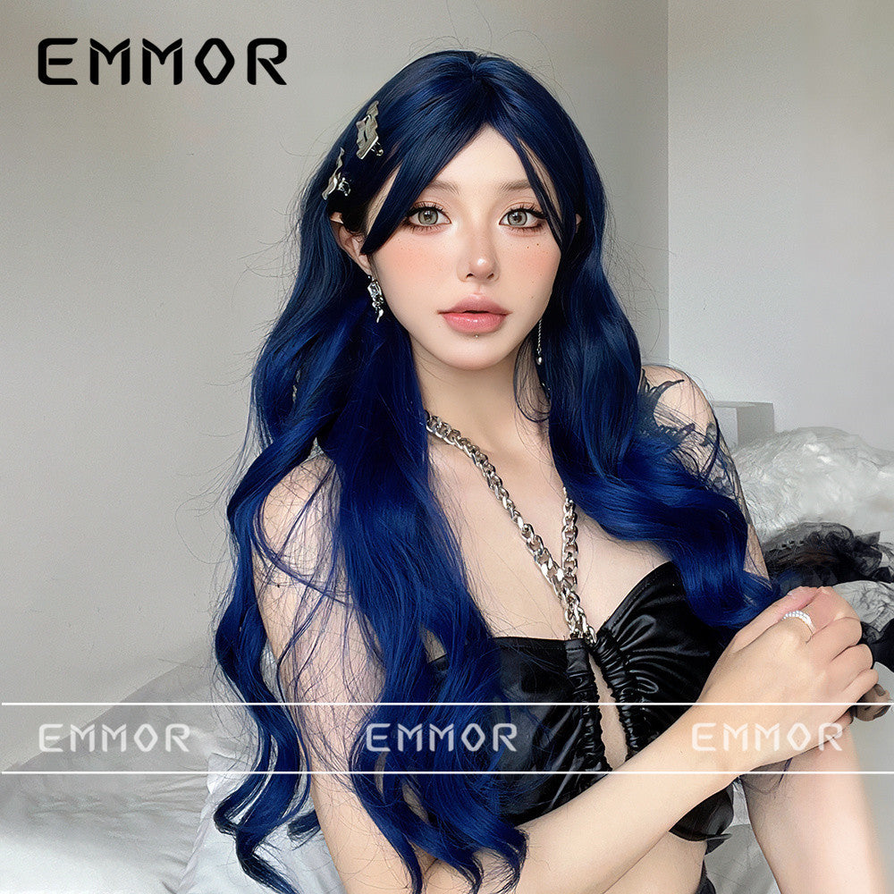 Female Hair Sky Blue Curly Waves Roll Wig Long Curls