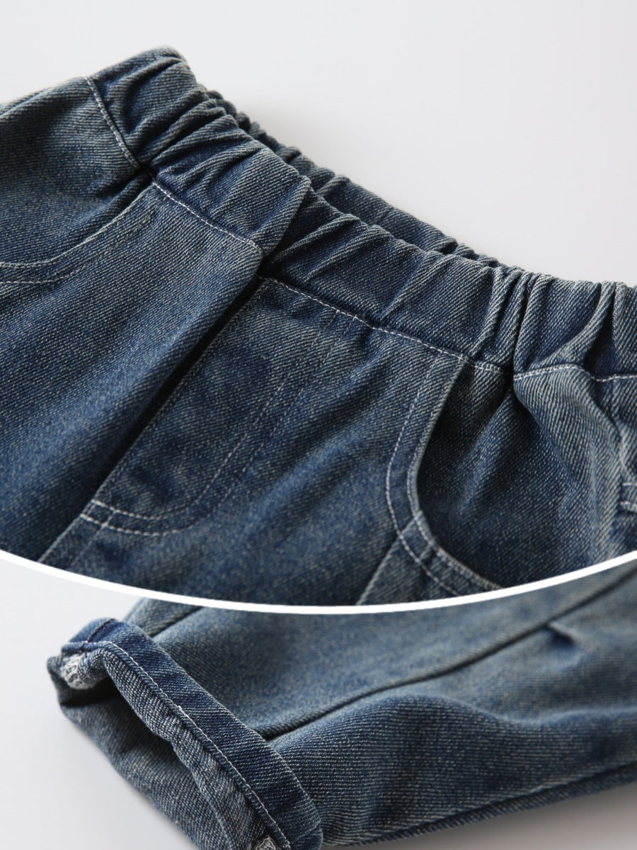 Children's Jeans Korean Style Washed-out Vintage Solid Children's Pants