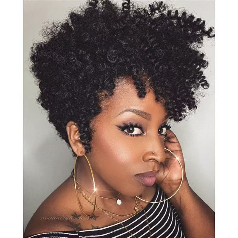 African Small Curly Short Hair Bag Wig Ponytail
