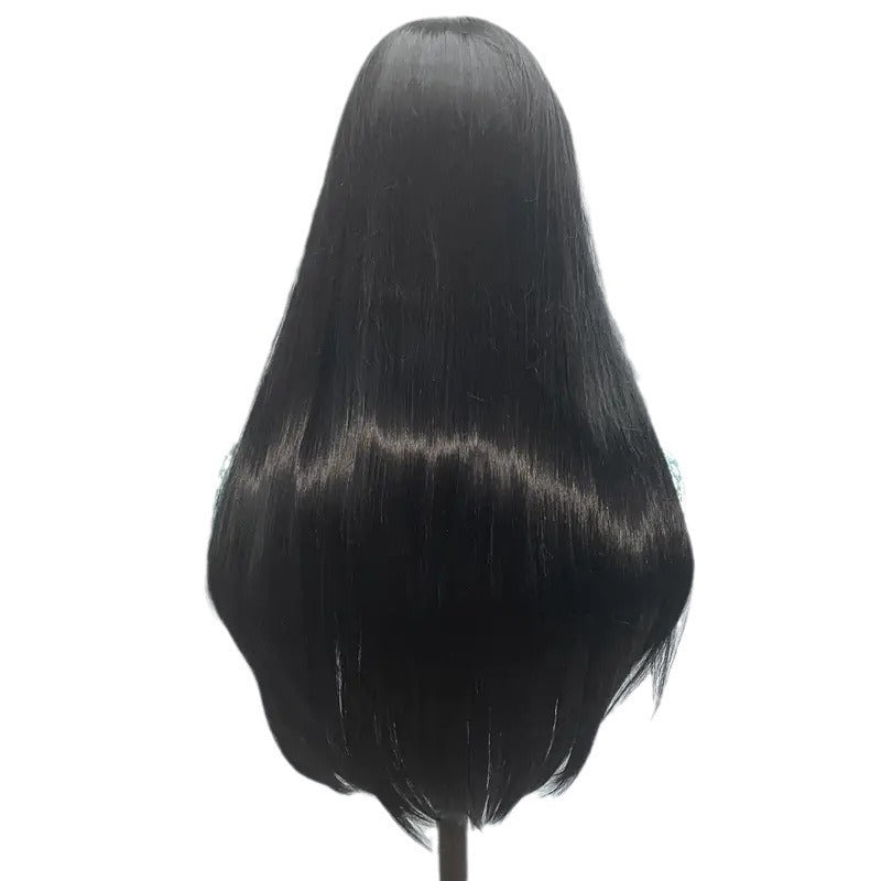 Women's Fiber Hair Front Lace Head Cover Long Straight Wig