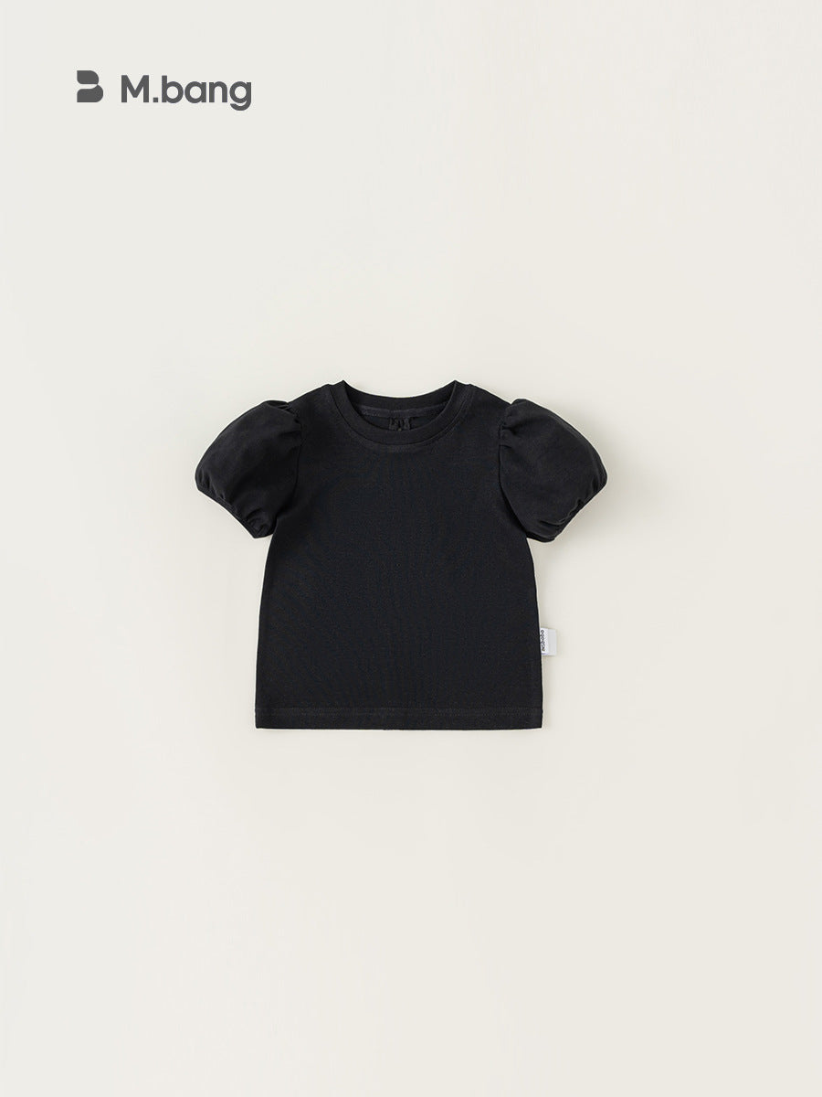 Children's Clothing Puff Sleeve Top Summer Sweet Solid Color Back Children's T-shirt