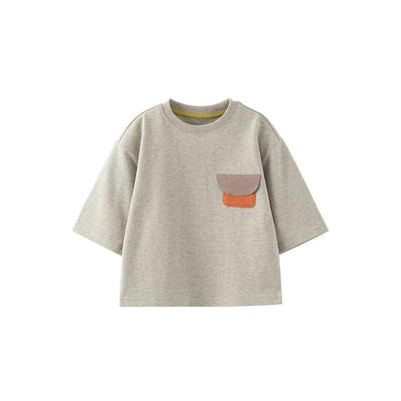 Children's Spring Boys Cotton Korean Style Short Sleeve Cropped Casual Fashion Children's T-shirt