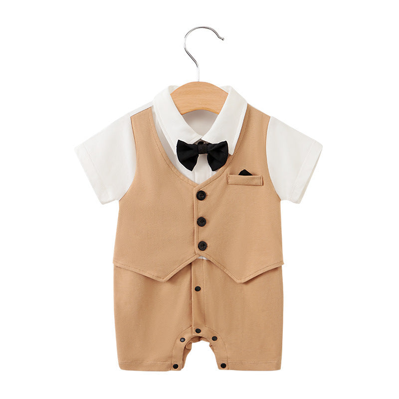 Children's Class Clothes Born One Year Old Gentleman Short Sleeve Rompers Jumpsuit, Climbing Suit