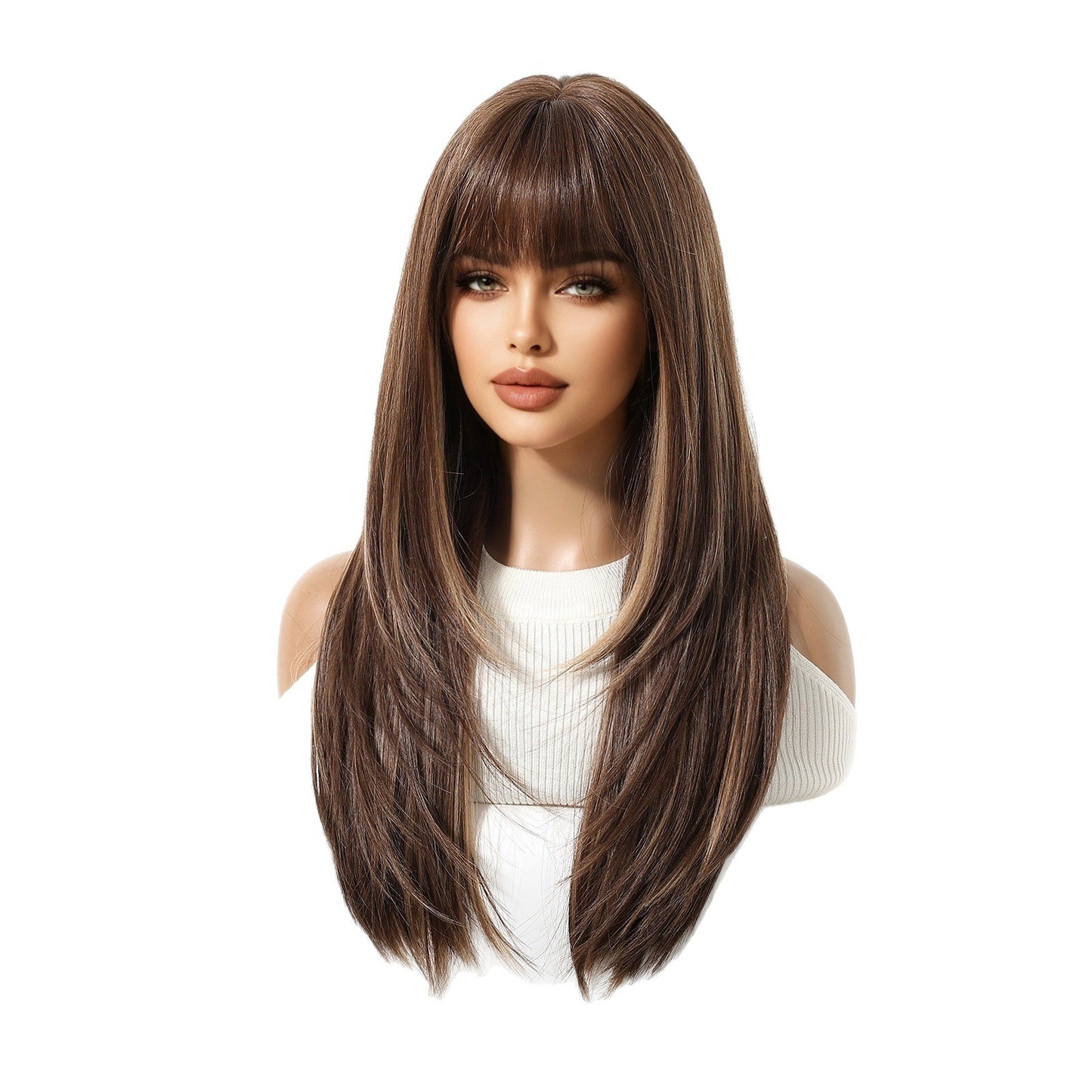 Dyed Brown Layered Curly Hair Mechanism Wig Long Curls