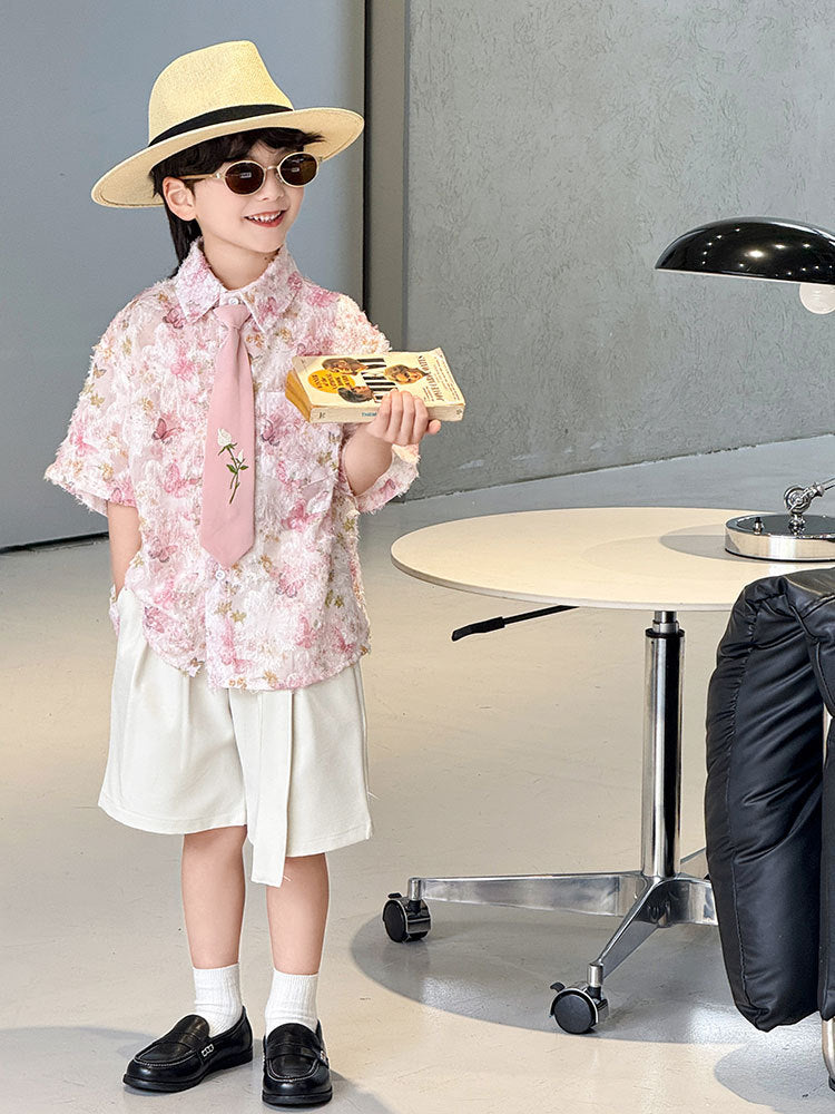 Children's Western Style Fashion Shorts Two-piece Thin Children's Shirt