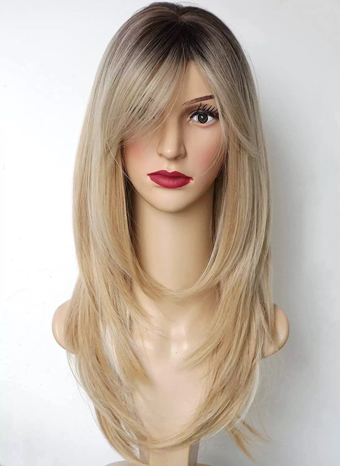 Women's Bangs Mid-length Hair Shawl Rose Net Long Straight Wig