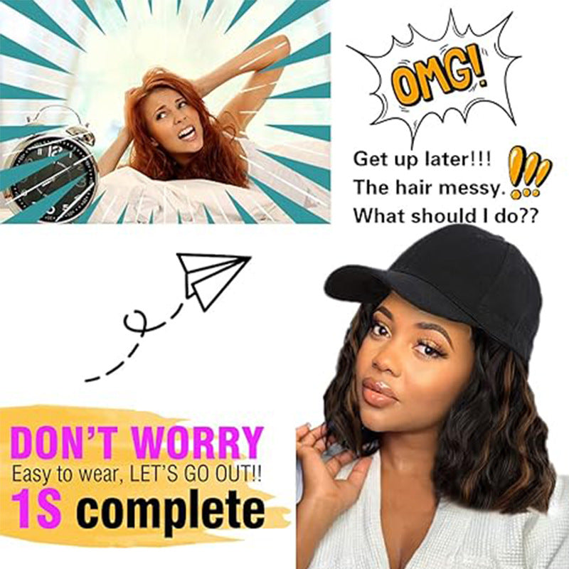Hat Fashion Black Peaked Cap Corn Wig Short Curly Hair