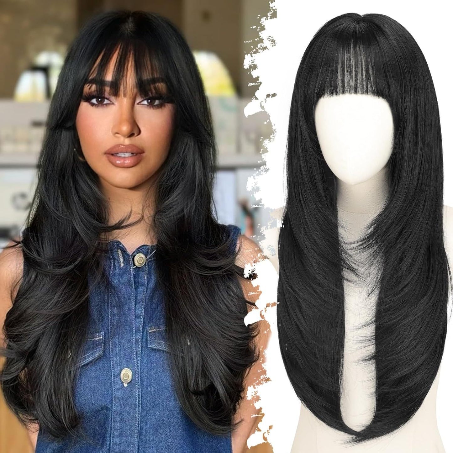 Brown Gradient Bangs Top Dyed Layered Long Straight Wig