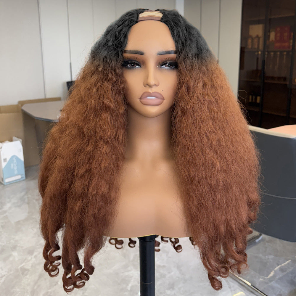 African Straight Hair Tail Curly Chemical Fiber V-shaped Top Wig Long Curls