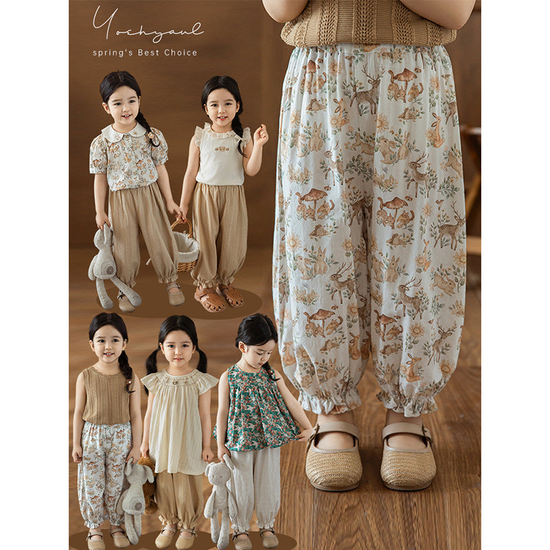 Mori Style Rabbit Lantern Summer Childlike Cute Jacquard Casual Children's Pants